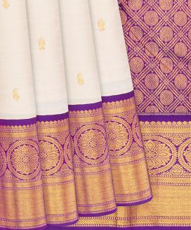 Off White Handloom Kanchipuram Korvai Silk Saree With Mango Buttas
