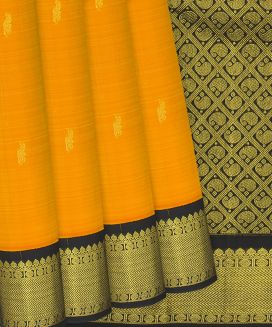 Mango Yellow Handloom Kanchipuram Korvai Silk Saree With Floral Buttas
