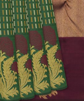 Green Handloom Kanchipuram Silk Saree With Broken Stripes
