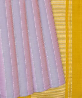 Grey Handloom Kanchipuram Silk Saree With Stripes
