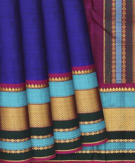 Blue Handloom Kanchipuram Silk Saree With Magenta Border
