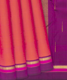 Orange Handloom Kanchipuram Silk Saree With Magenta Border

