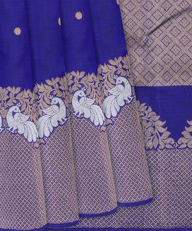 Blue Handloom Kanchipuram Silk Saree With Rudraksham Motifs
