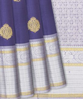 Violet Handloom Kanchipuram Silk Saree With Floral Motifs
