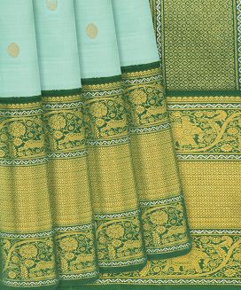 Turquoise Handloom Kanchipuram Korvai Silk Saree With Rudraksham Motifs
