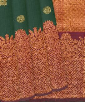 Dark Green Handloom Kanchipuram Silk Saree With Annam Motifs
