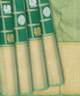 Green Handloom Kanchipuram Silk Saree With Annam Chakaram Motifs
