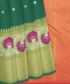 Sea Green Handloom Kanchipuram Silk Saree With Floral Motifs
