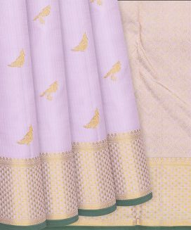 Lavender Handloom Kanchipuram Silk Saree With Bird Motifs

