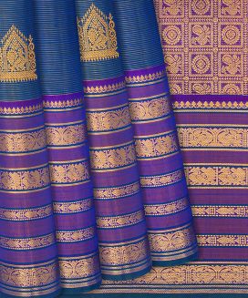 Blue Handloom Kanchipuram Silk Saree With Stripes
