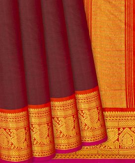 Maroon Handloom Kanchipuram Silk Saree With Annam Motifs
