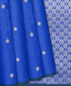 Blue Handloom Kanchipuram Silk Saree With Chakaram Buttas
