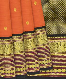 Orange Handloom Kanchipuram Korvai Silk Saree With Buttas

