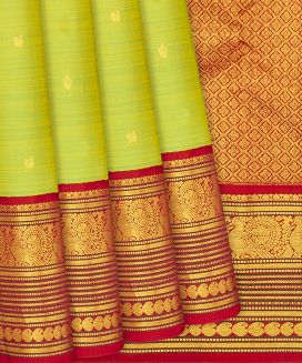 Light Green Handloom Kanchipuram Korvai Silk Saree With Buttas
