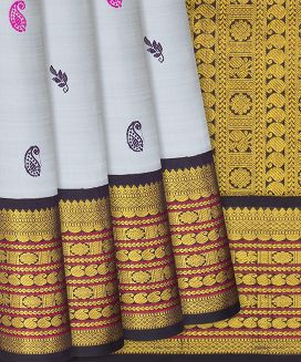 Grey Handloom Kanchipuram Korvai Silk Saree Mango Motifs
