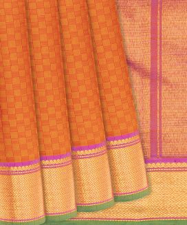 Orange Handloom Kanchipuram Payadi Silk Saree With Checks
