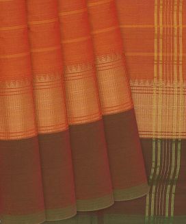 Orange Handloom Chettinad Cotton Saree With Stripes
