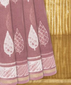 Lilac Woven printed Chanderi Cotton Saree With Contrast Pallu
