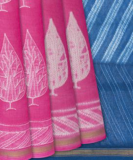 Pink Woven printed Chanderi Cotton Saree With Contrast Pallu
