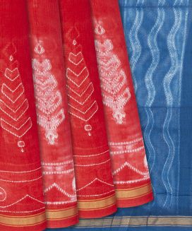 Red Woven printed Chanderi Cotton Saree With Contrast Pallu
