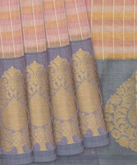 Pink Blended Chanderi Cotton Saree With Checks
