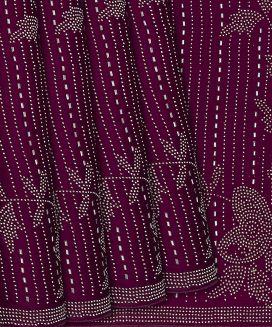 Burgundy Woven Blended Crepe Saree With Embroidered Leafy Motifs
