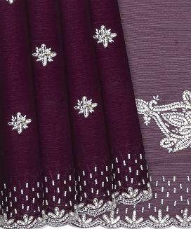 Burgundy Woven Blended Crepe Saree With Embroidered Floral Motifs
