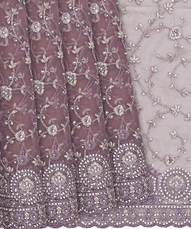 Lilac Woven Net Embroidered Saree With Vine Motifs
