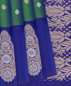 Sea Green Handloom Soft Silk Saree With Floral Motifs
