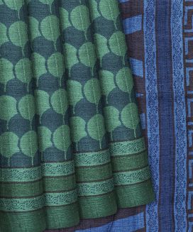 Sea Green Handloom Tussar Silk Saree With Printed Circles

