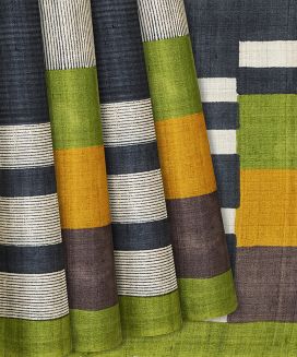 Multi Colour Handloom Tussar Silk Saree Printed With Stripes
