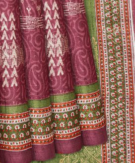 Chestnut Pink Handloom Tussar Silk Saree With Printed Mango Motifs
