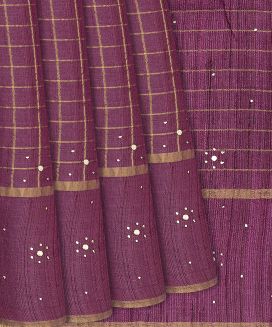 Purple Handloom Tussar Silk Saree With Printed Floral Vine Motifs
