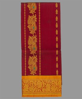 Crimson Handloom Silk Pavadai Material With Floral Motifs (0.91 Meter)
