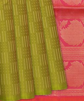Sage Green Handloom Soft Silk Saree With Stripes
