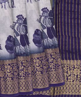 Purple Woven Printed Viscose Saree With Garden Motifs
