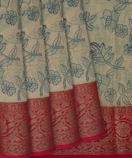 Beige Chanderi Cotton Saree With Printed Floral Motifs
