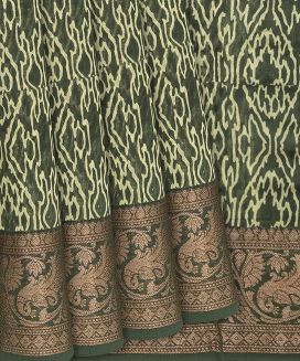 Dark Green Chanderi Cotton Saree With Printed Floral Motifs
