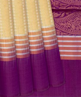 Sandal Handloom Soft Silk Saree With Button Motif Stripes
