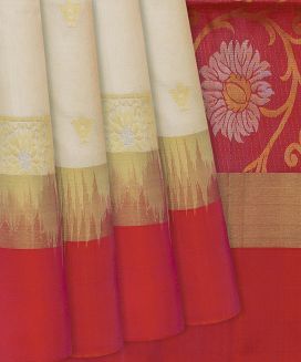 Cream Handloom Soft Silk Saree With Floral Motifs
