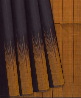 Dark Brown Handloom Soft Silk Saree With Temple Border
