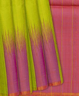 Olive Green Handloom Soft Silk Saree With Temple Border
