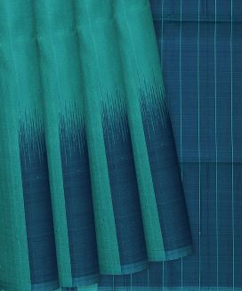 Aquamarine Handloom Soft Silk Saree With Temple Border
