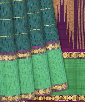 Sea Green Handloom Kanchipuram Payadi Silk Saree With Checks
