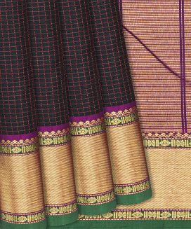 Black Handloom Kanchipuram Silk Saree With Checks
