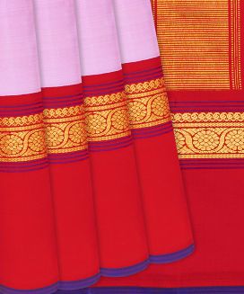 Baby Pink Handloom Kanchipuram Korvai Silk Saree With Orange Border
