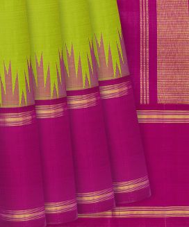 Light Green Handloom Kanchipuram Korvai Silk Saree With Pink Border
