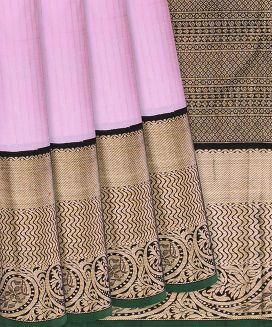 Baby Pink Handloom Kanchipuram Korvai Silk Saree With Stripes
