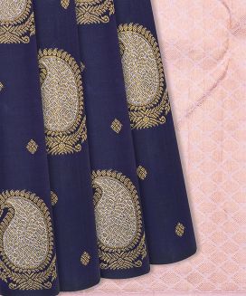 Navy Blue Handloom Kanchipuram Silk Saree With Mango Buttas
