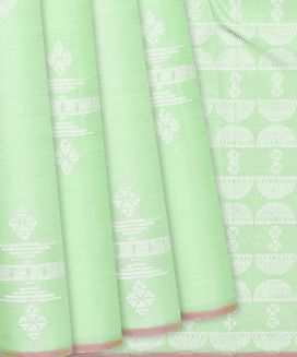Pista Green Handloom Kanchipuram Silk Saree With Buttas
